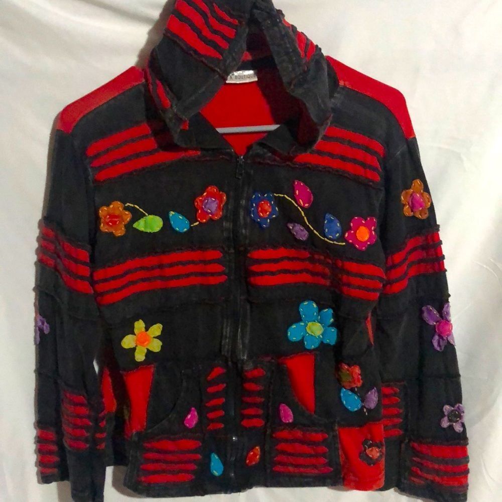 India Boutique Boho Zip Enbroidery Lightweight Jacket